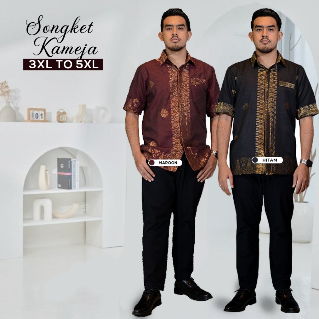 เสื้อเชิ้ตไซส์ 3XL TO 5XL เสื้อเชิ้ตผู้ชาย | เสื้อเชิ้ตผู้ชาย | COTTON WOVEN SONGKET | ดอกไม้กระจัดก