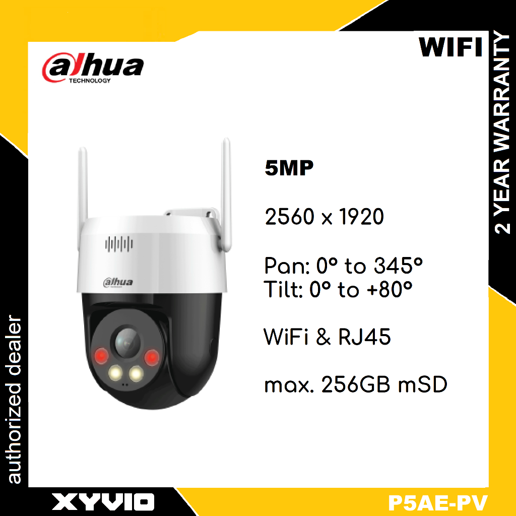 DAHUA กล้อง WIFI P5AE-PV 5MP 2560 x 1920 Wireless & RJ45 เครือข่าย PT กล้อง IP WiFi กล้อง Picoo