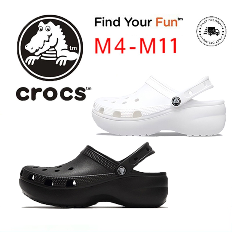 CROCS Cross ของแท้ classic platform clog White 4cm Heel Non-Slip Shoes