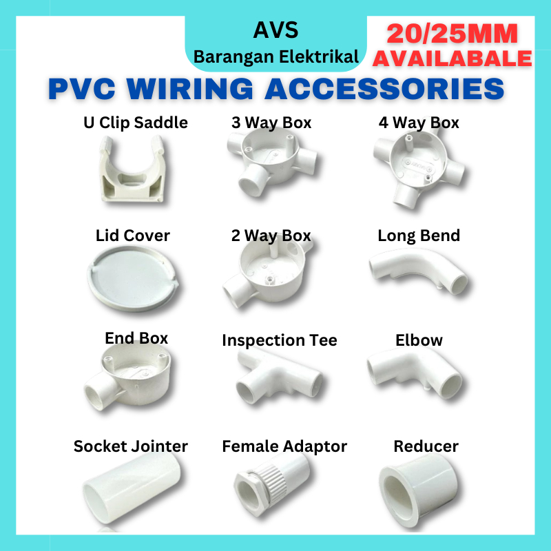 PVC CONDUIT PIPE ACCESSORIES PVC PIPE FITTING 20MM(3/4") / 25MM(1") 1-4 WAY BOX TEE ELBOW PIPE CLIP 