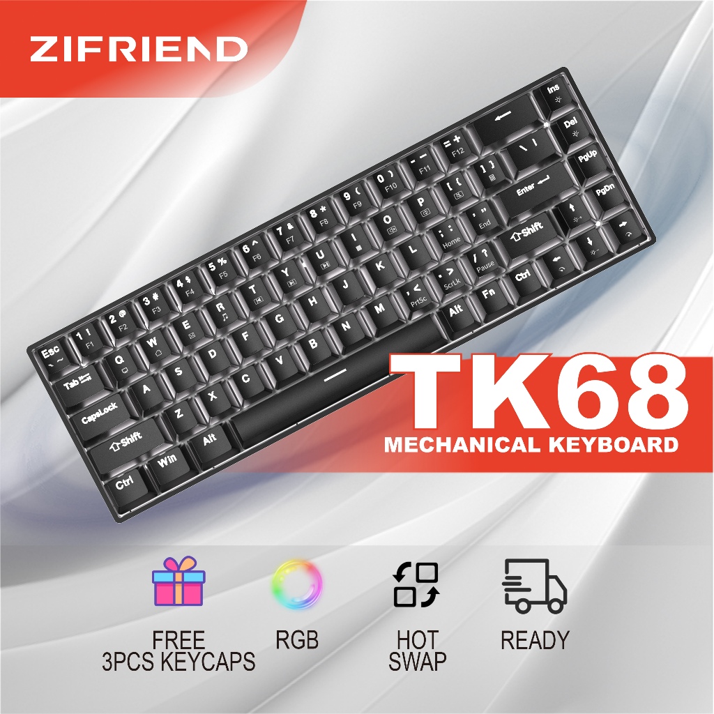 ZINFRIEND TK68 RGB Backlit Mechanical Keyboard แบบมีสาย Hotswap Blue Red Switch คีย์บอร์ดเกม
