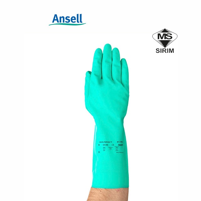 Ansell AlphaTec Solvex 37-176 ถุงมือไนไตรล์ความต้านทานสารเคมี (ถุงมือ 1 คู่) ถุงมือ DOSH-SIRIM Certi