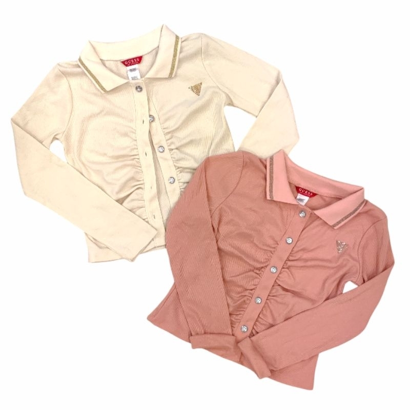 Reject kailang Gue$$ (ตัดบาง) เสื้อยืดแขนยาวเด็กผู้หญิงคอปกสีขาวกุหลาบ - ขนาด 7T-14T