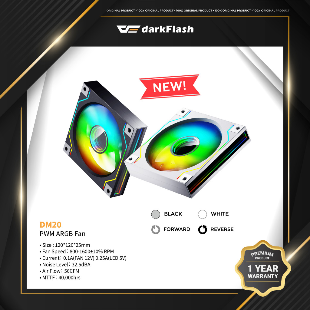 DarkFlash DM20 PWM ARGB 12cm พัดลม (ส่งต่อ/ย้อนกลับ)