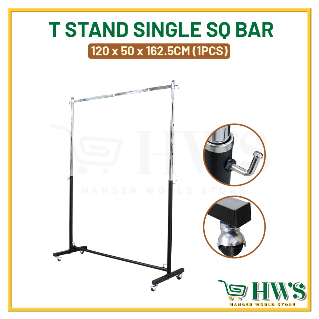 HWS T STAND SINGLE SQ BAR ผ้าแห้ง RACK ผู้หญิง BAJU 1 ชิ้น RACK 1017
