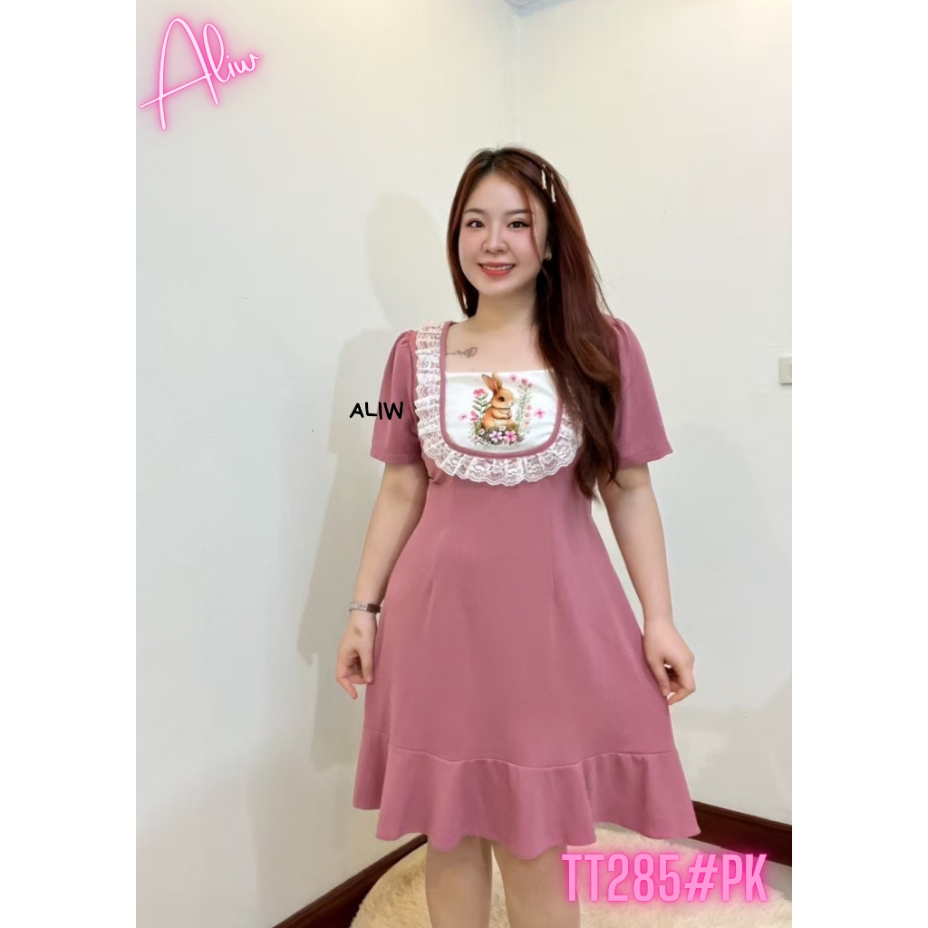 PLUS SIZE DRESS [ BUNNY LACE DRESS ] TT285PK 中大码丝连身裙