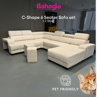 ✨ Free Install ✨ Bahagia 6 Seater C-shape sofa set ~ Anti-scratch fabric ~ Sofa ~ Living Room Furniture ~ 沙发 108-36