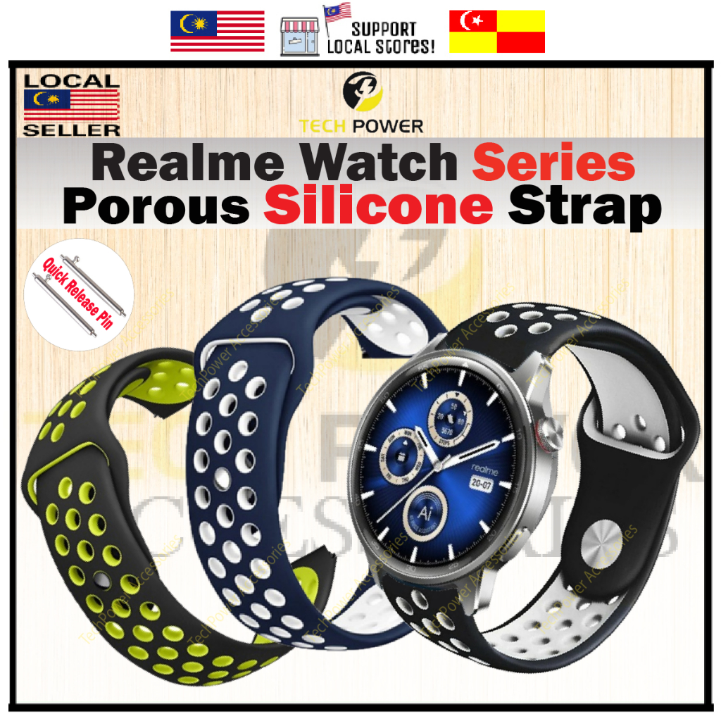 Realme Watch Strap Sport Double Color Perforated Strap, Tali Jam Sport Realme Watch 5/ Realme Watch 