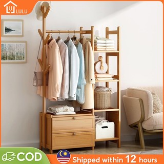 LULU Clothes Hanger Rack Rak Baju With Drawer 50/80/100CM Storage Coat Rack Mantel Penyangkut衣帽架