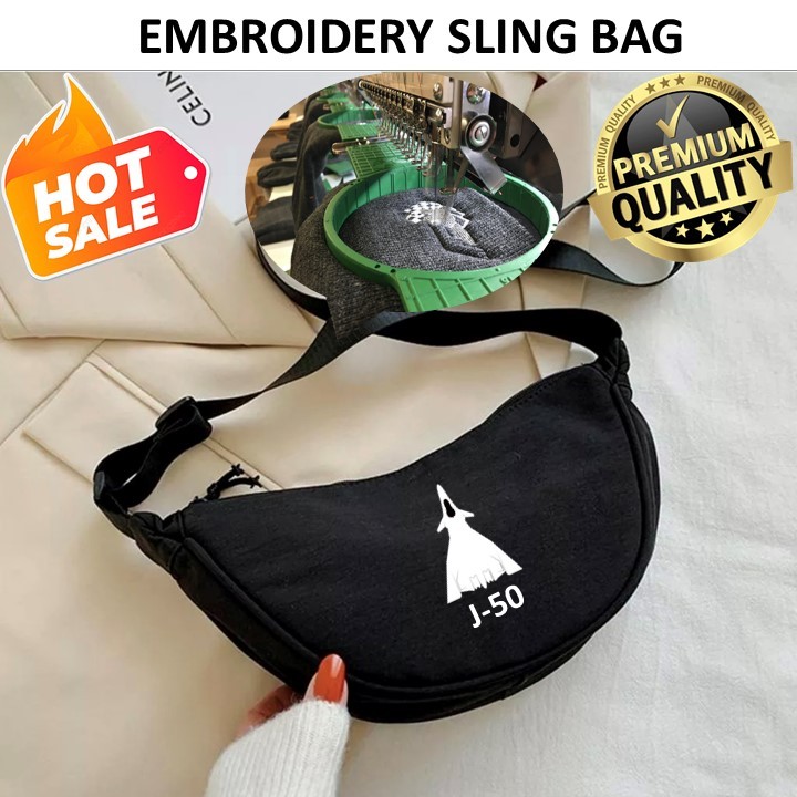 EMBROIDERY SULAM J-50 6TH GEN FIGHTER JET SILHOUETTE TACTICAL uniqlo Canvas Crossbody Shoulder Bag T