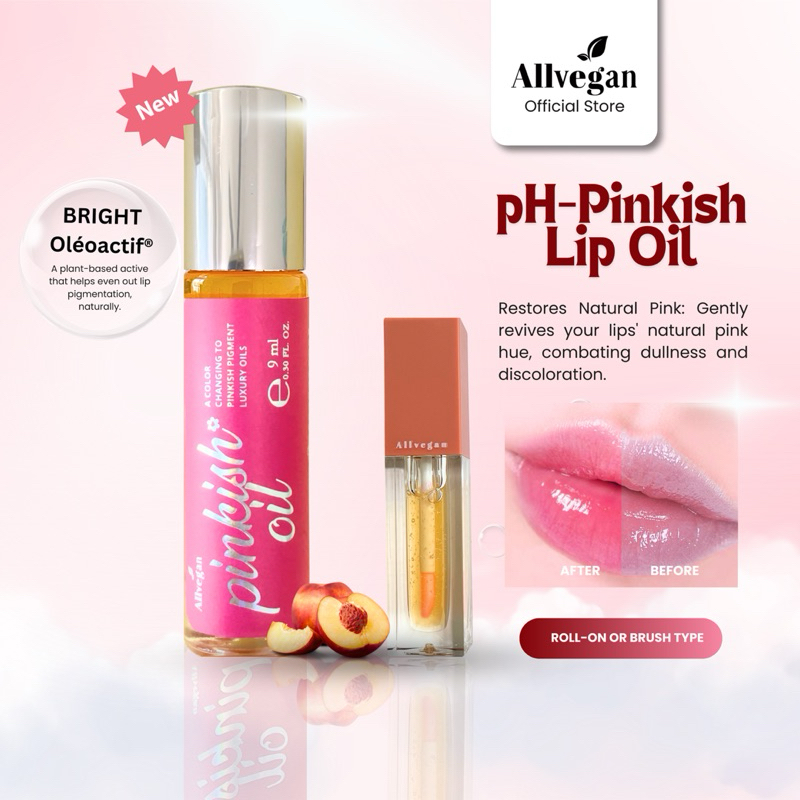 ALLVEGAN เปลี่ยนสี Pinkish Oil Lip Oil หรือ Blush Oil สําหรับ Dark Lip Treatment Oil Tinted Lip Oil