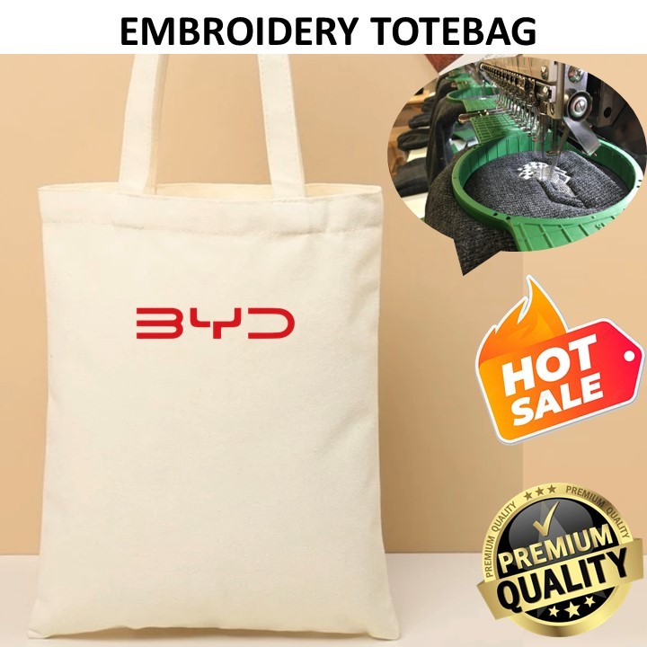 EMBROIDERY SULAM BYD LOGO TOTE BAG CANVAS BEIGE