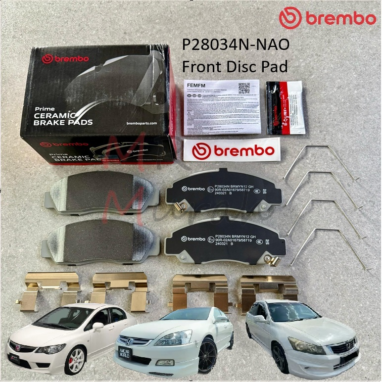 Brembo P28034N-NAO ผ้าดิสเบรคหน้า Honda Civic FD SNA SDA Stream RN6 SMA TAO BRV (depan)