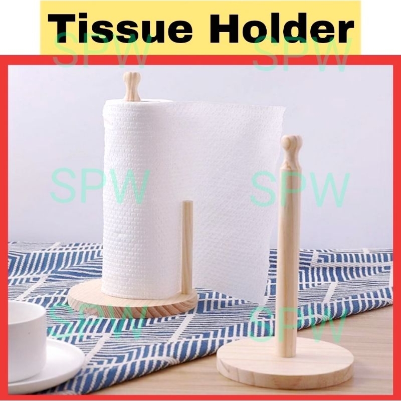 ทิชชู่ไม้ Tisu Pemengang Kayu Holder Towel Roll Stand Organizer