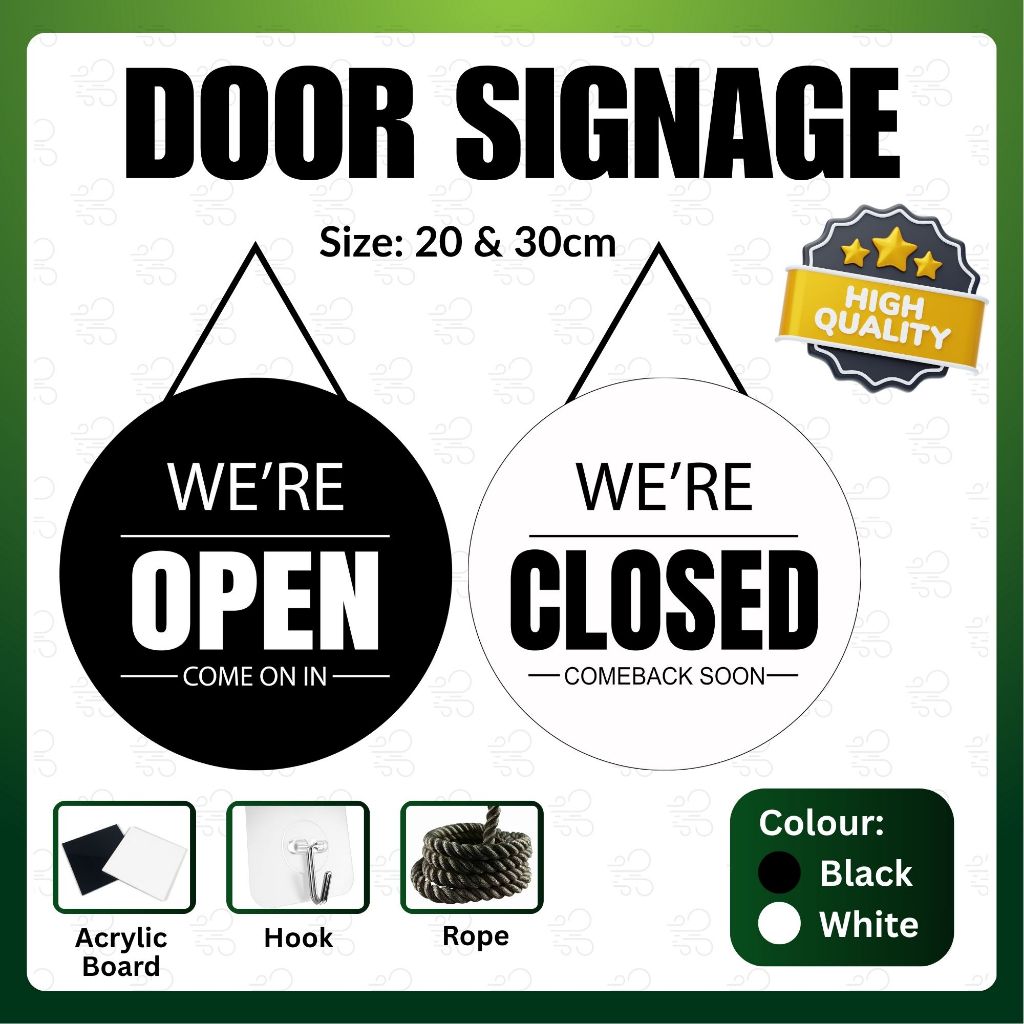 Signage Open Close Acrylic UV High Quality / Papan Tanda Dibuka Tutp 20 cm & 30 cm (พิมพ์ 1 ด้าน & 2