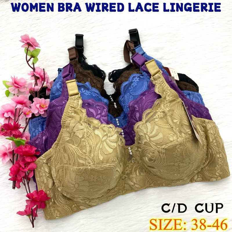 Plus Size FULL CUP C/D Under-wired Bra ( 36~ 46) Cotton Thin Span Lace Bra / Baju Dalam Wanita berda