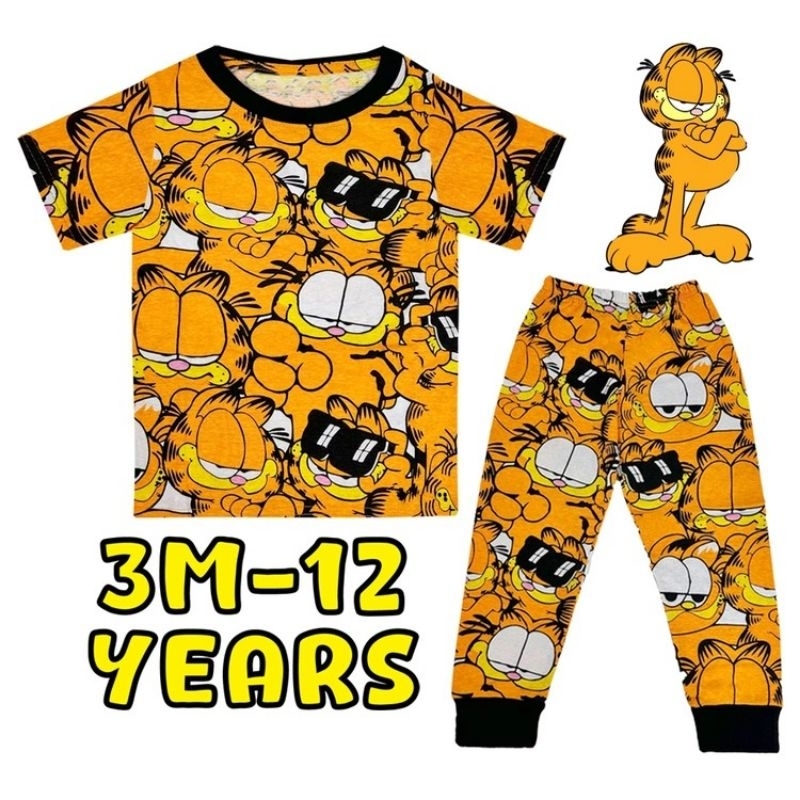 BAJU TIDUR/SLEEPWEAR/PIJAMA (3M-12Y) FM สีส้ม GARFIELD SEDON Full Cotton Kids Budak Lelaki Perempuan