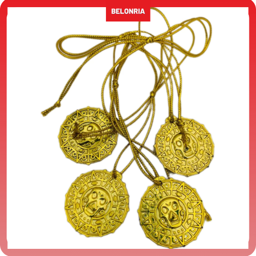 Pirate Skull พลาสติกสร้อยคอทอง 4 PCs ฮาโลวีน Props คอสเพลย์ Treasure Hunts Gold Medallion สร้อยคอของ