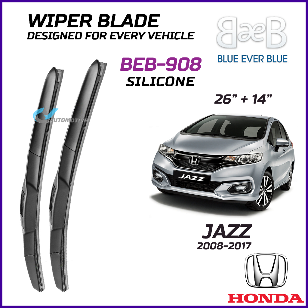 BEB SILICONE ใบปัดน้ําฝน (26" + 14") ชุดสําหรับ HONDA JAZZ 2008-2019 พร้อมการออกแบบ Aerodynamic BEB-