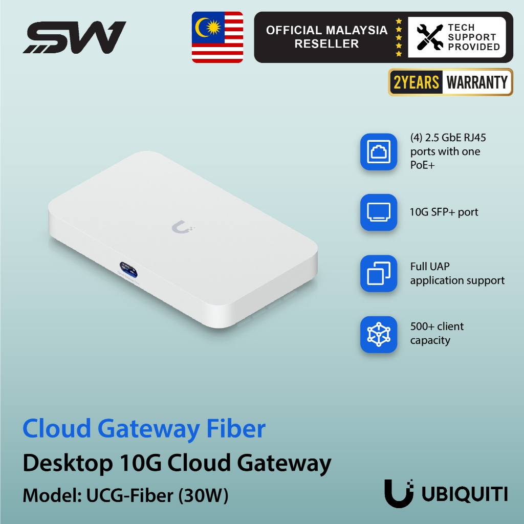 Ubiquiti UCG-Fiber Cloud Gateway 10G SFP Plus Router พร้อมสวิตช์ 2.5GbE PoE VPN Firewall