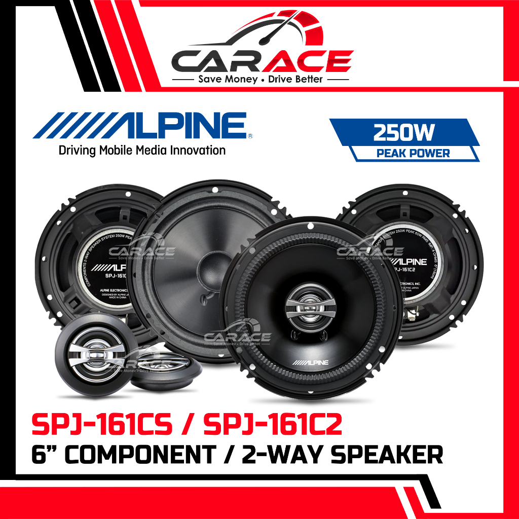 Alpine Speaker 6" ลําโพงส่วนประกอบ 2 ทาง 6 นิ้ว 2Way ชุดลําโพง 250 วัตต์ CARACE ALPINE SPJ-161CS SPJ