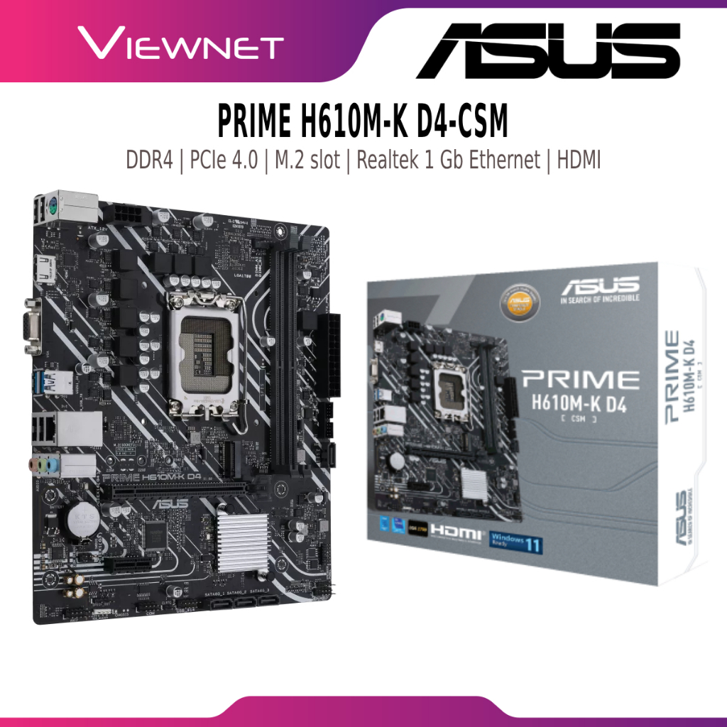 ASUS PRIME H610M-K D4-CSM D4 DDR4 1700 MOTHERBOARD COMBO PROCEESOR INTEL - I3- 12100 I5- 12400 12400