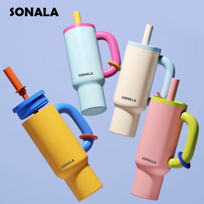 SONALA 1200ML 304 แก้วน้ําสแตนเลสพร้อมฝาปิดฟาง 40oz แก้วเก็บความร้อนฉนวนถ้วยรถ