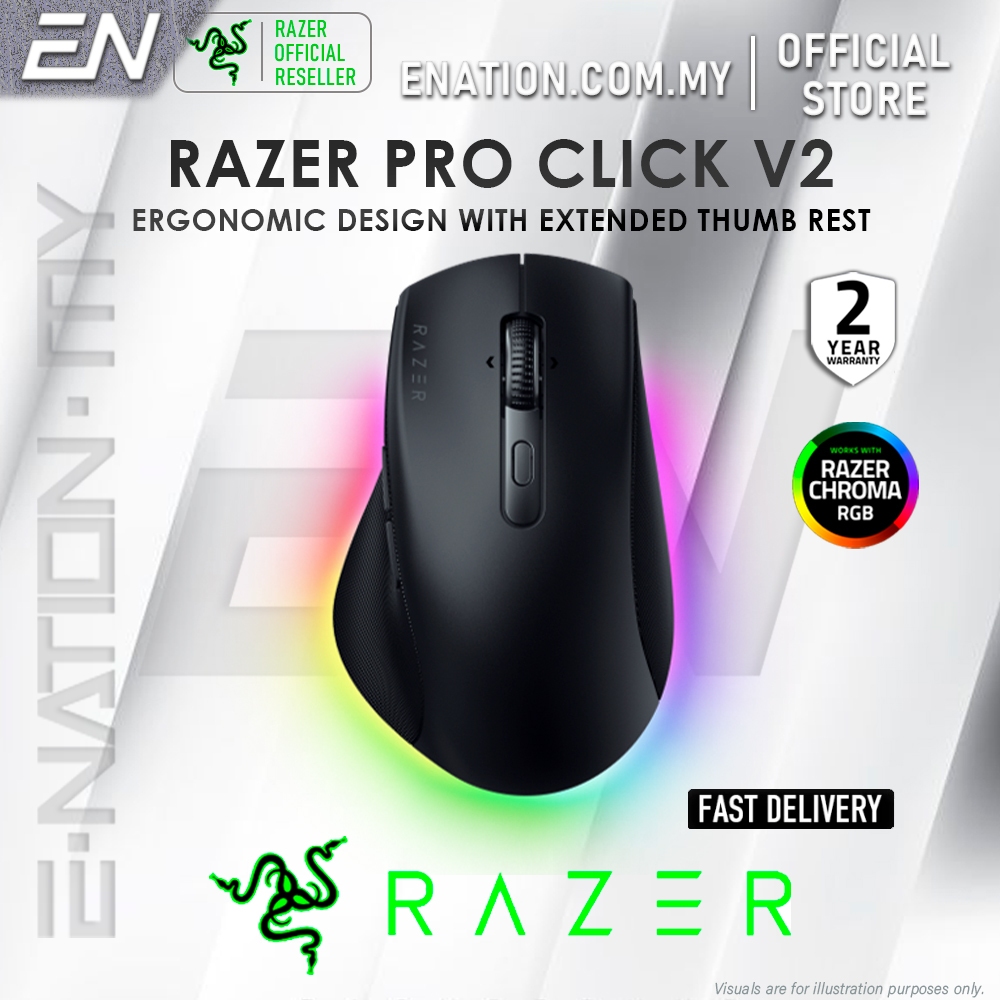 เมาส์ไร้สาย Razer Pro Click V2-Ergonomic สําหรับทํางาน | เซ็นเซอร์ออปติคอล 30K | อุปกรณ์เชื่อมต่อ Mu