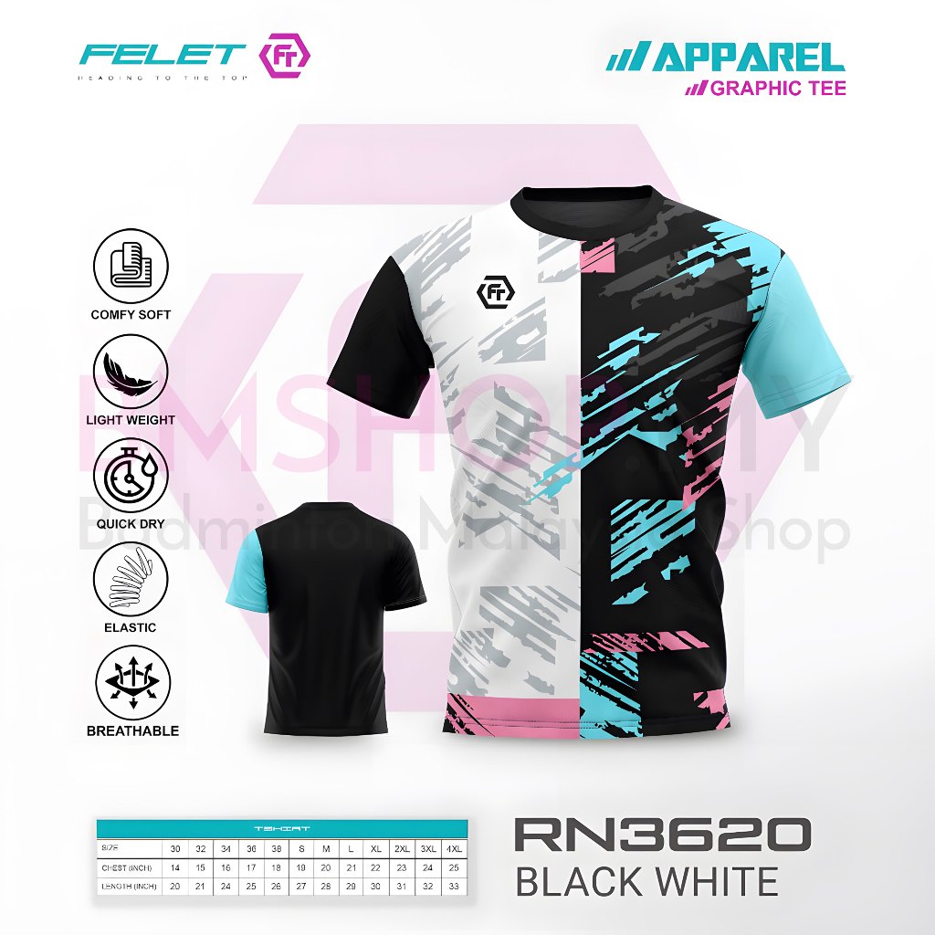 FELET Shirt RN3620 - เสื้อยืด Dry Fit Sportwear (4 สี)
