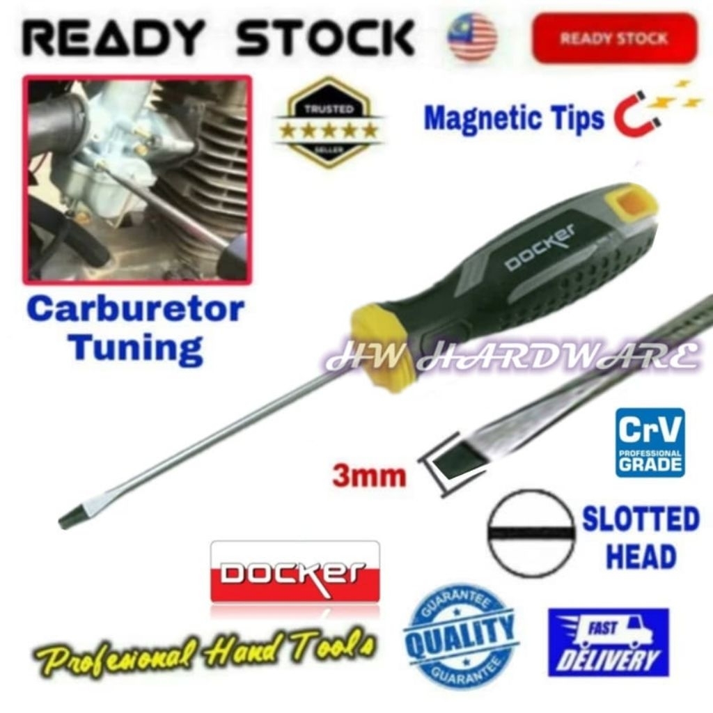 DOCKER Screw Driver Hand Tools 375 mm () SL3-75 / MAGNETIC TIPS SCREWDRIVER, SLOTTED FLAT SCREWDRIVE