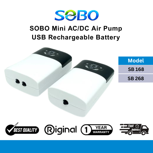 SOBO SB168 / SB268 Mini AC/DC ปั๊มลม Aquarium ปั๊มลมแบตเตอรี่ชาร์จ USB แบบพกพา Aquarium ตกปลาปั๊มกลา