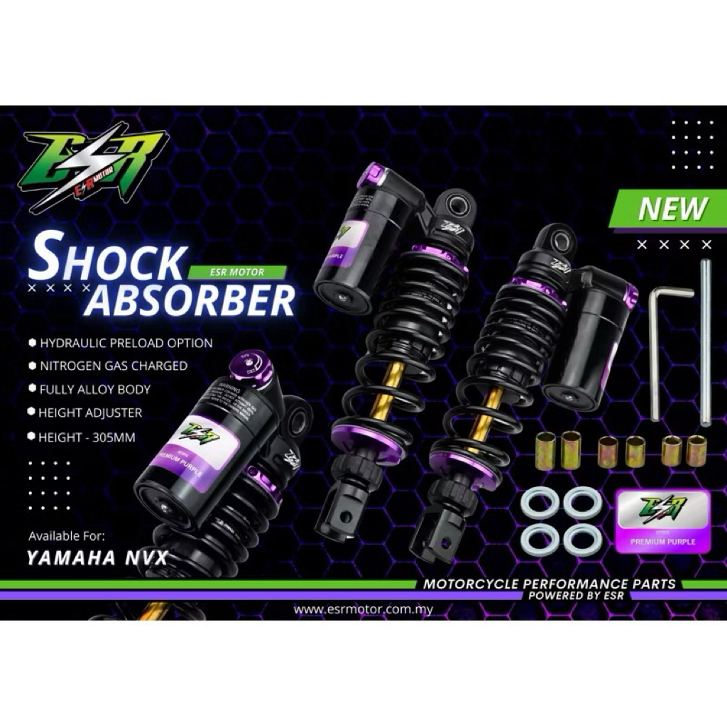 ESR ABSORBER สีม่วง MONOSHOCK NVX 285MM 305MM ZX150 RR150 KR LC135 V8 200MM Y15ZR Y16ZR 205MM EX5 RX