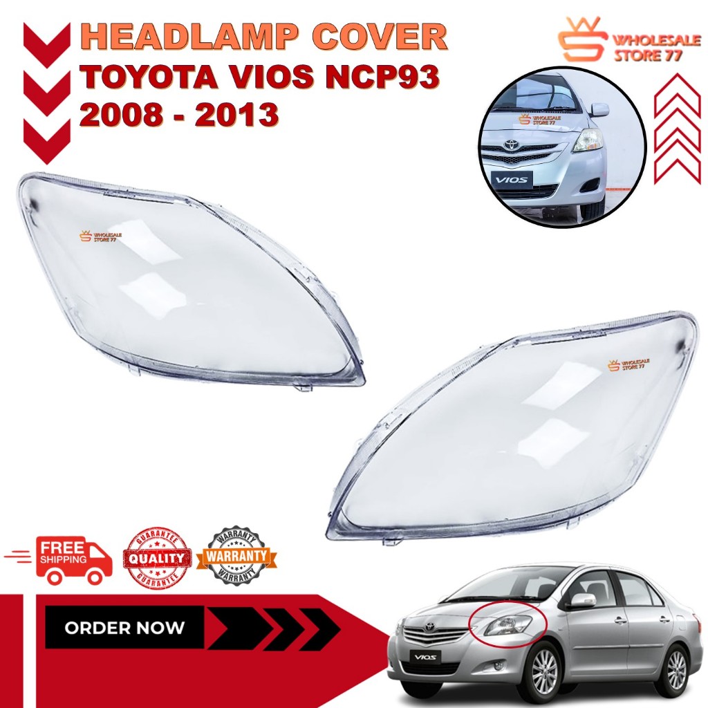 Toyota Vios NCP93 2008-2013 ไฟหน้าพลาสติก เลนส์ใส หัวโป๊ะไฟ ฝาครอบไฟหน้า HEAD LAMP