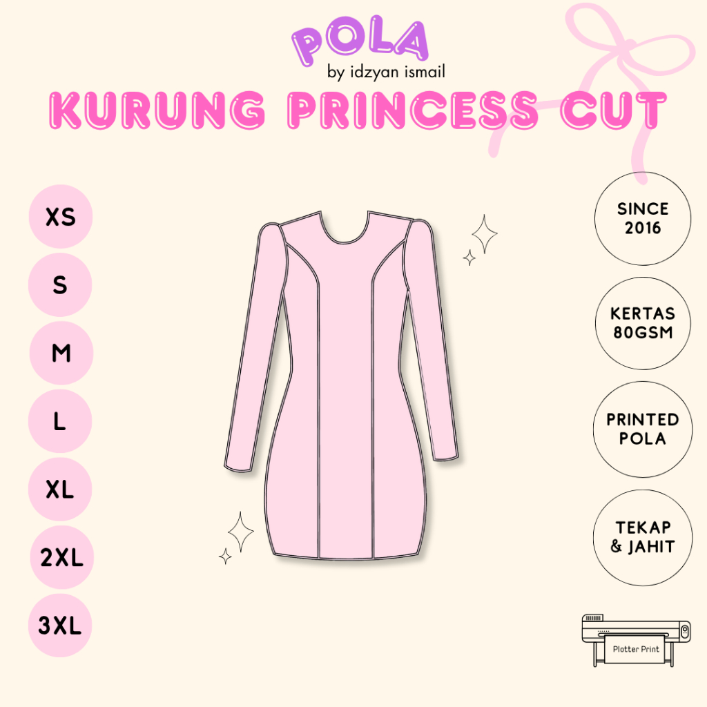 PRINCESS CUT MODERN KURUNG PATTERN | PRINCESS KURUNG DRESS PATTERN | เสื้อ PATTERN เท่านั้น