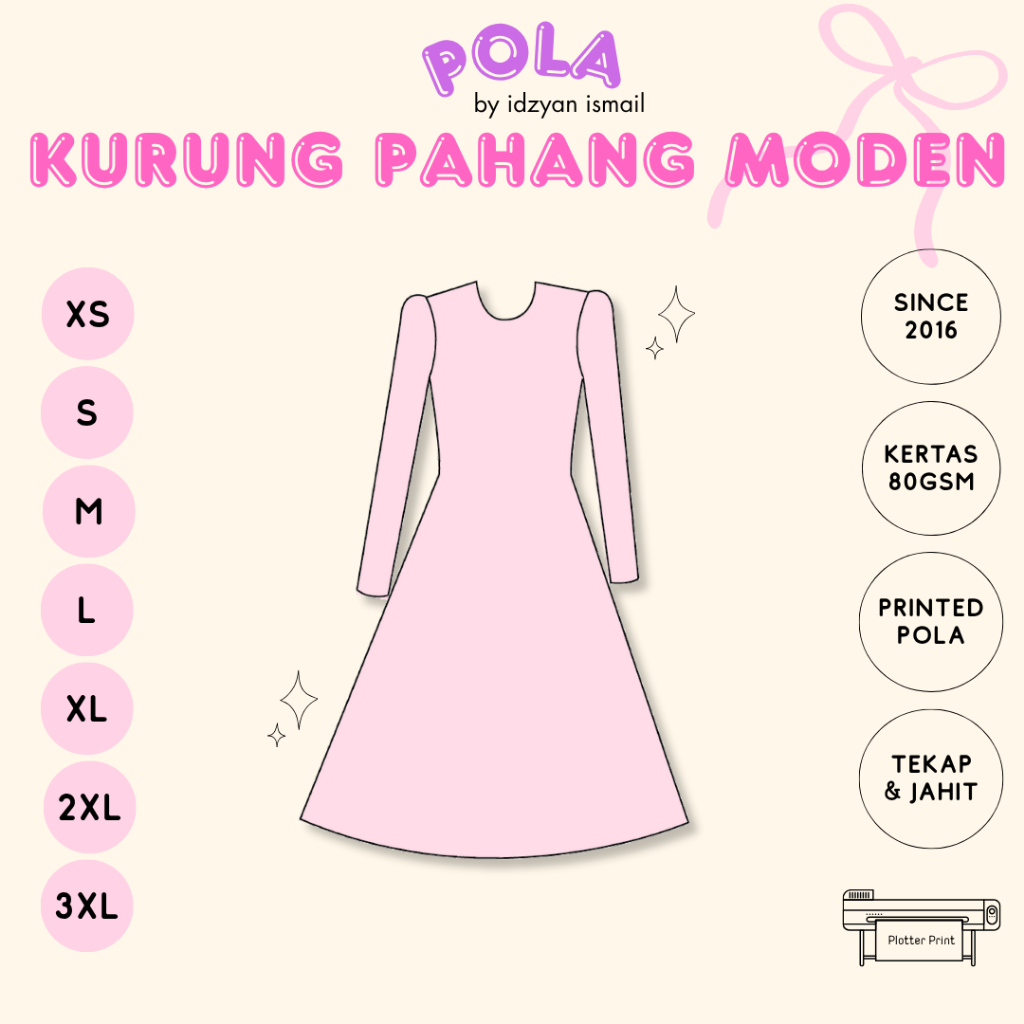 EASY SEWING MODERN PAHANG KURUNG PATTERN | ทันสมัย KURUNG PATTERN ดอกไม้ที่แสดง PATTERN ผู้ใหญ่ PATT