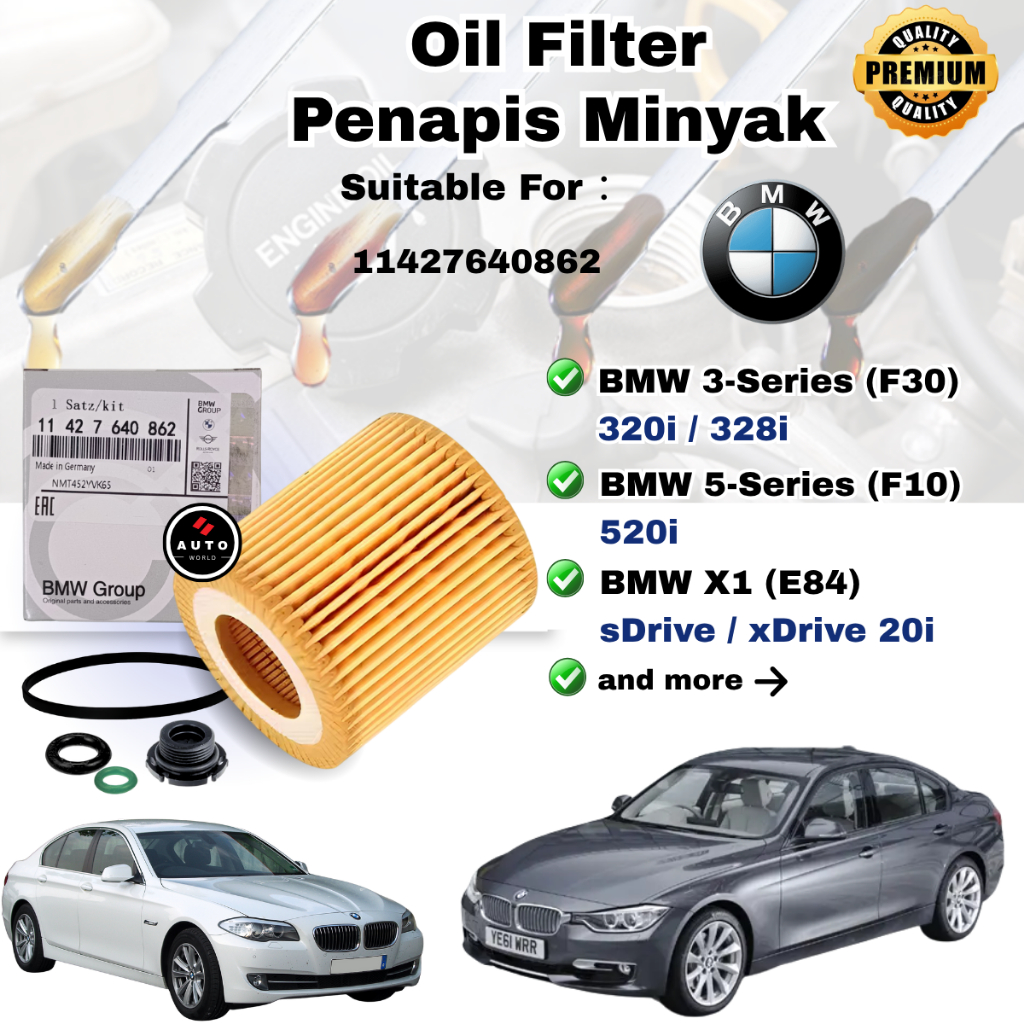กรองน้ํามันเครื่อง BMW BMW N20 N26 F30-320 8i F10-520 3 8X1 E84 2.0 F20 E90 E91 E60 E61 N52 11427640