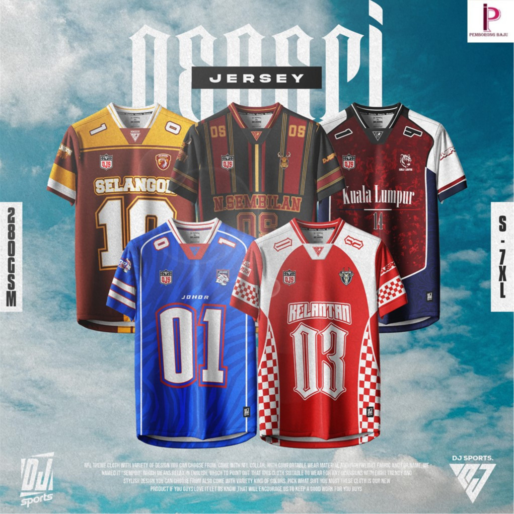 DJ SPORT P2 Jersey NEGERI Oversize NFL Lycra 280gsm/Plus Size Jersi/เสื้อคู่/ขนาด: S-7XL/N.Sembilan/