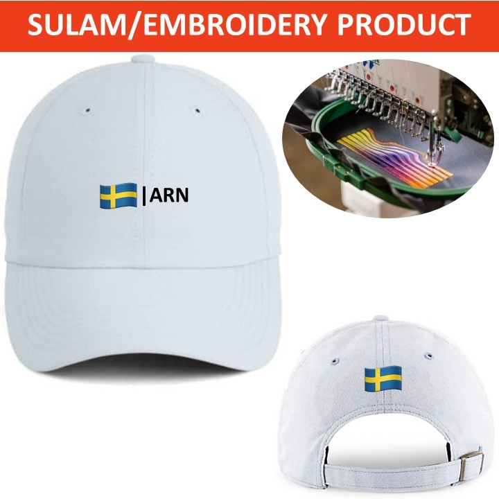 EMBROIDERY SULAM EMOJIS AREN SWEDEN FLAG LOGO BASEBALL 100% POLYESTER CAP ADJUSTABLE STRAP สีขาว