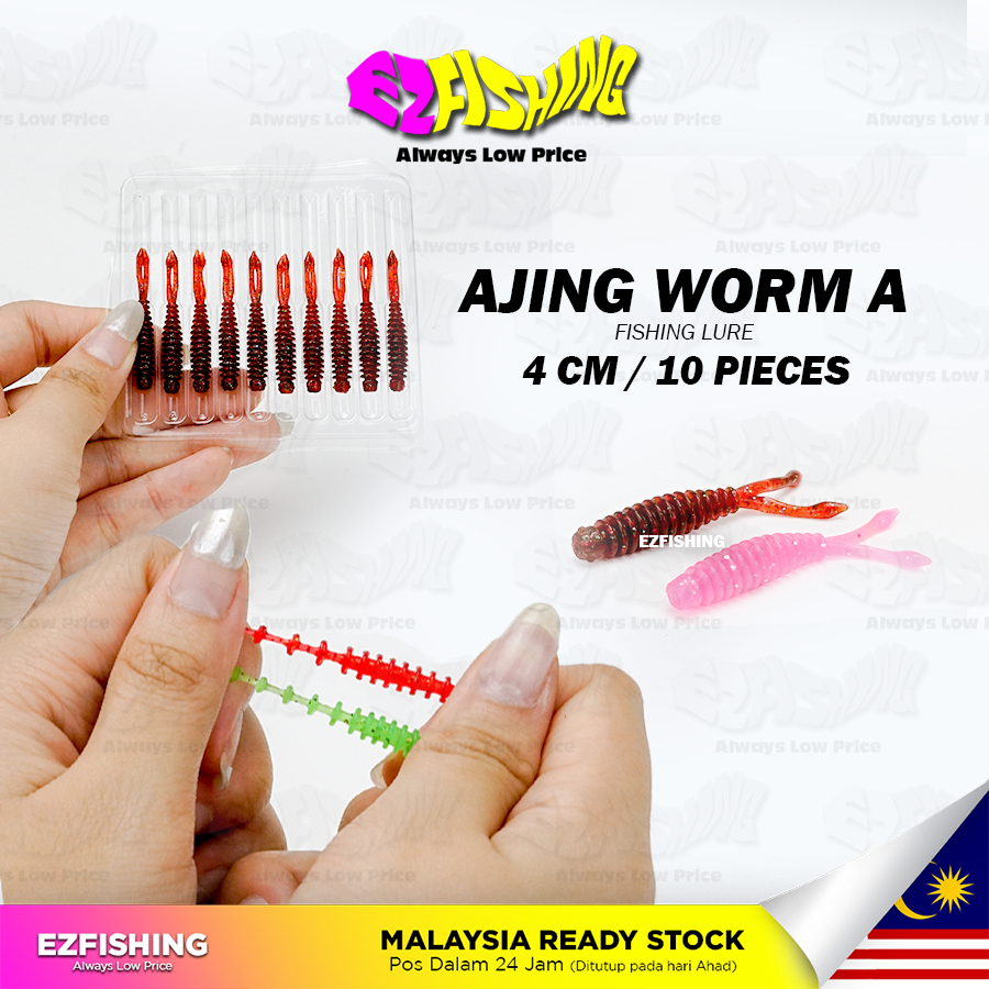 EZF AJING Worm A 4 ซม. 10 ชิ้น Umpan Geli-Geli Micro พลาสติกอ่อน Lure เหยื่อหนอน umpan หล่อ