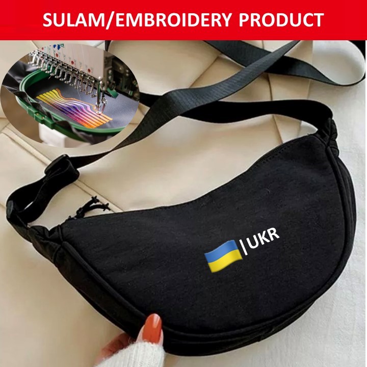 EMBROIDERY(SULAM) EMJOYS UKR UKRAINE FLAG LOGO UNIQLO SLING BAG NYLON BAG CROSSBODY SHOULDER ZIPPER 