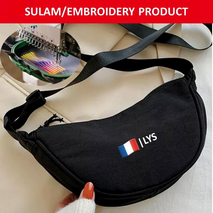 EMBROIDERY(SULAM) EMJOYS LYS FRANCE FLAG LOGO UNIQLO SLING BAG NYLON BAG CROSSBODY SHOULDER ZIPPER ส