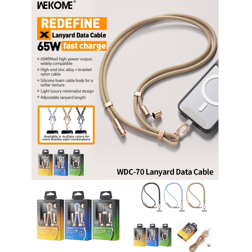 ใหม่ WEKOME WDC-70 LANYARD DATA สายชาร์จ USB