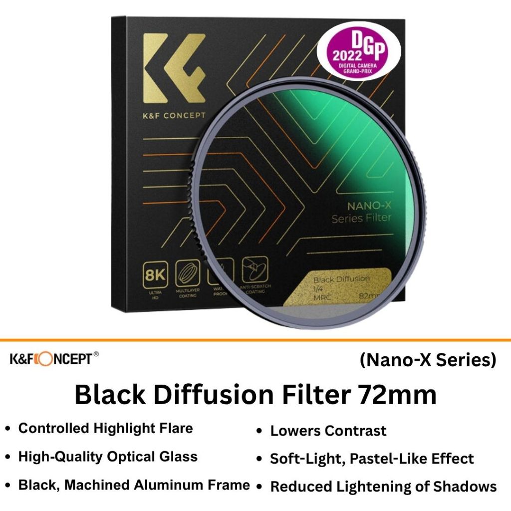 CAHAYA K&F Concept Nano-X Black Diffusion Filter 1/4 (72mm) – Soften Light, Aromatic Film Effect