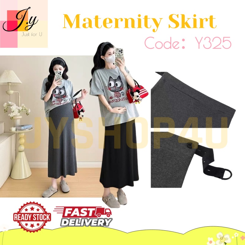 (JYSHOP4U) กระโปรงคนท้องฤดูร้อนบาง Belly Support กระโปรง Midi มีสไตล์ Slim Fit Y325 半身裙