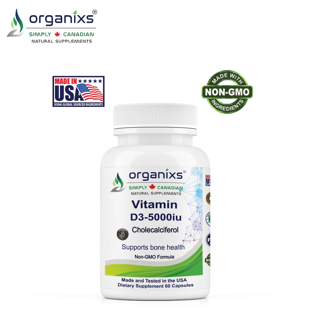 Organixs Vitamin D3 5000 IU สําหรับอาหารเสริมสุขภาพและความแข็งแรงของกระดูก