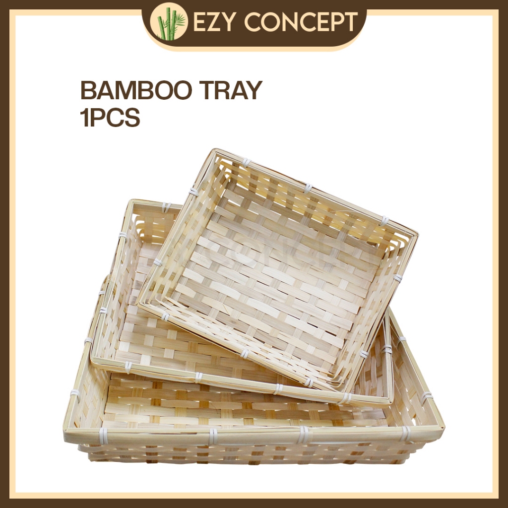 EZY - RATTAN BASKET FEATHER BASKET MULTI-PURPOSE RATTAN BASKET SQUARE BAMBOO WOVEN TRAY BAMBOO TRAY