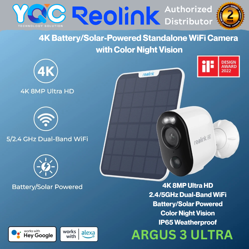 REOLINK Argus 3 Ultra 4K Solar Security กล้องไร้สายกลางแจ้งกล้อง 2.4/5GHz WiFi 8MP สี Night Vision