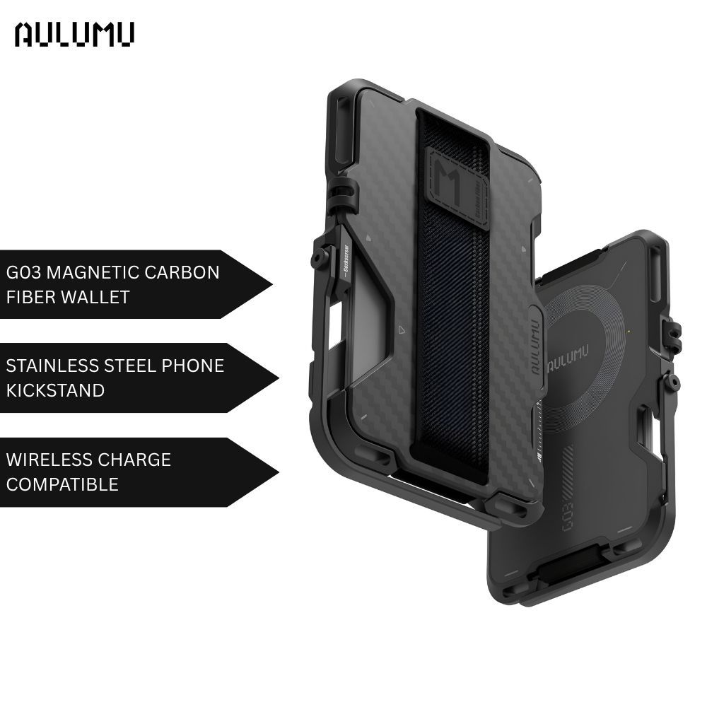 Aulumu G03 กระเป๋าสตางค์โลหะแม่เหล็กหลายเครื่องมือพร้อมฝาครอบคาร์บอนไฟเบอร์และการชาร์จไร้สายเข้ากันไ