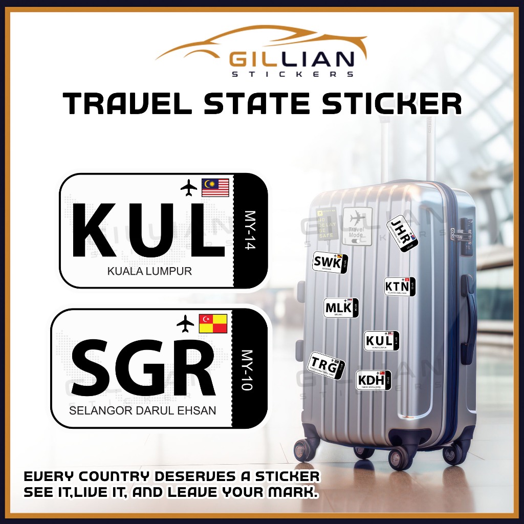 สติ๊กเกอร์ติดกระเป๋าเดินทาง Travel State Airport รหัส KUL SGR MLK PNG ดีไซน์สไตล์แท็กสําหรับกระเป๋าเ