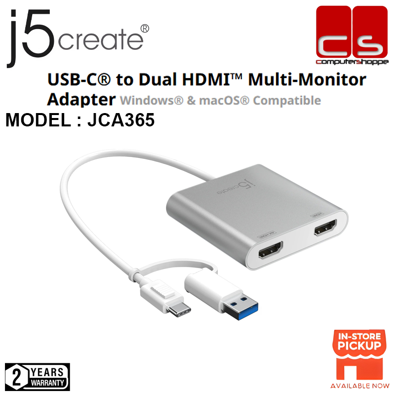 J5 CREATE JCA365 (อะแดปเตอร์หลายจอภาพ USB-C เป็น Dual HDMITM)